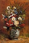 Famous Blue Paintings - Daisies and Peonies in a Blue Vase